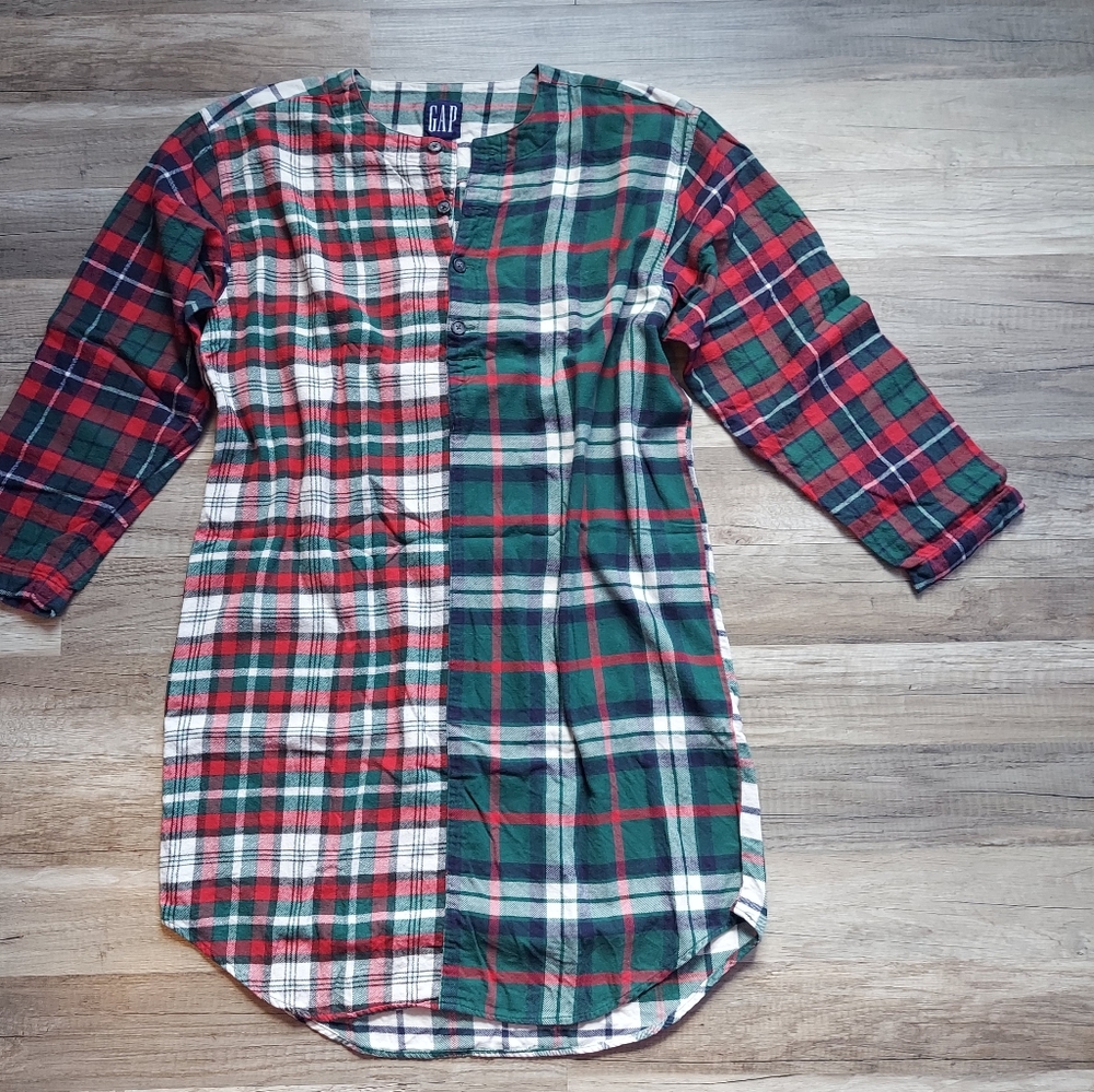 Vintage 90s Gap Plaid Flannel Nightgown Nightshirt